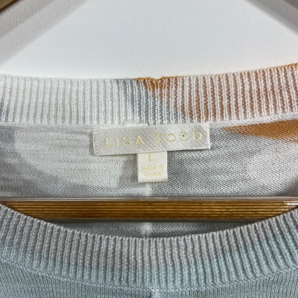 Lisa Todd Womens Camo Pop Cotton Knit Crewneck Pullover Sweater‎ Large Blue Gray - Picture 4 of 10